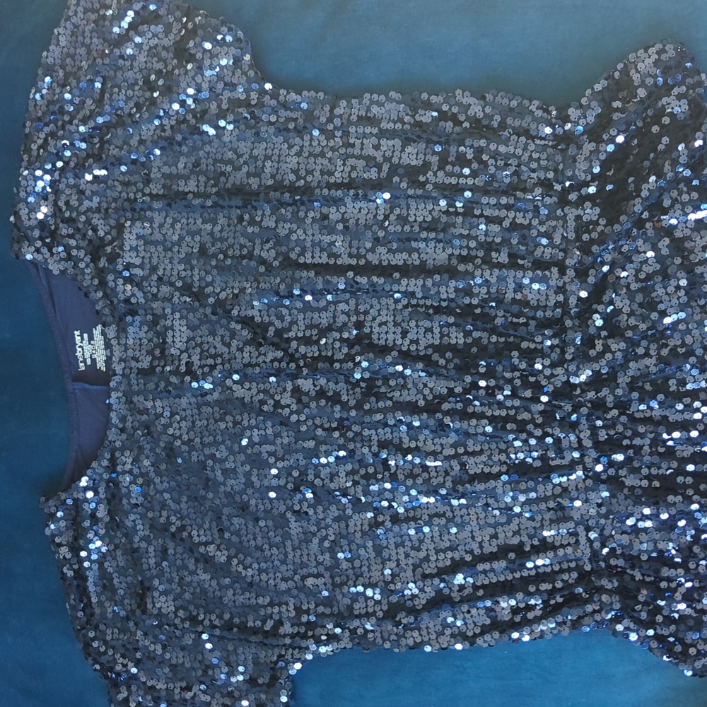 Navy-Sequined-Peplum Tee - Lane Bryant